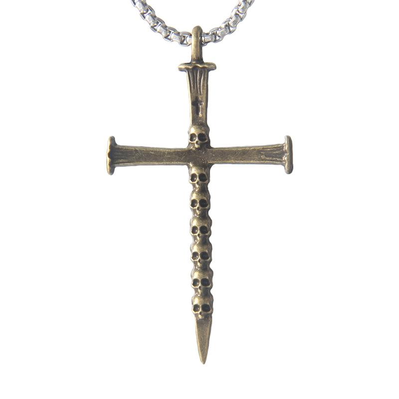Hip-hop Mini Skull Cross Stainless Steel Necklace for Men, Personalized Dominant Long Sweater Chain Accessory