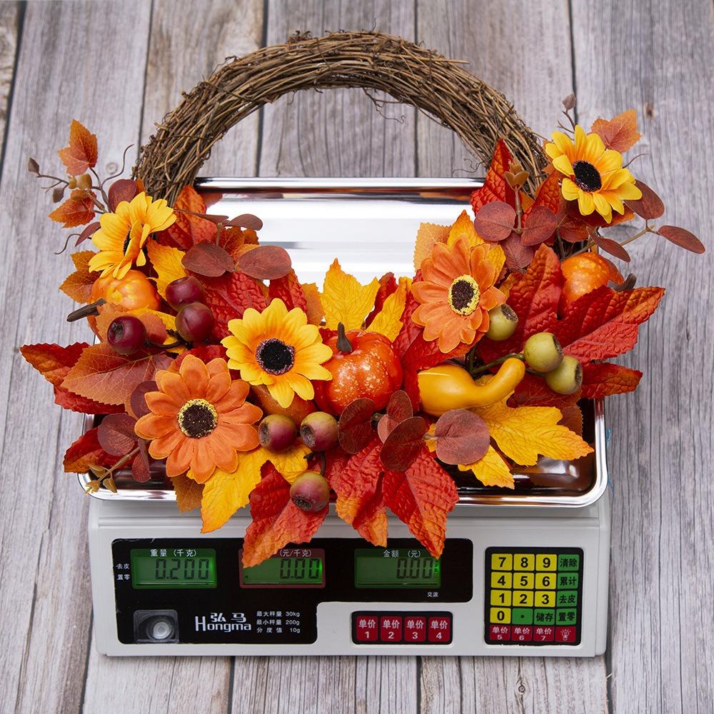 Autumn Color Garland Simulation Sunflower Pumpkin Berry Door Hanging Harvest Festival Rattan Circle Thanksgiving Wreath