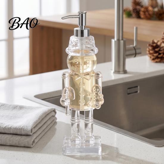 Transparent Soap Holder for Hotel B&B Christmas Theme Hand Dispenser, Nutcracker/Santa/Snowman/Cookie Man/Christmas Tree Shape, 55 Ounce Durable Thick