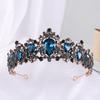 Baroque Black Green Teal Stone Crystal Crowns Tiara Bride Headband For Wedding Bridal Queen Diadem Party Hair Accessories