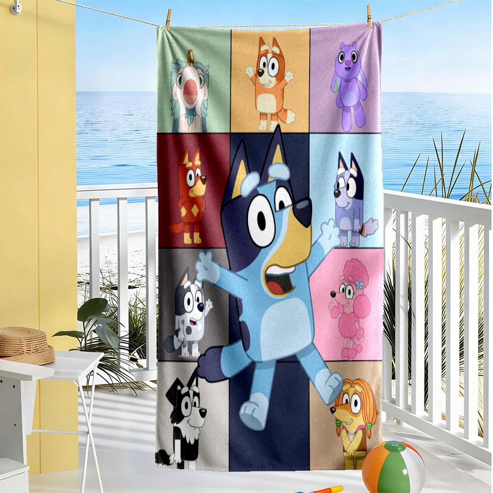 Bluey's Blue Fun Beach Towel Super Soft & Absorbent Comfortable Lightweight Portable for Swimming,Beach,Camping, Travel, Beach Accessories,Gym