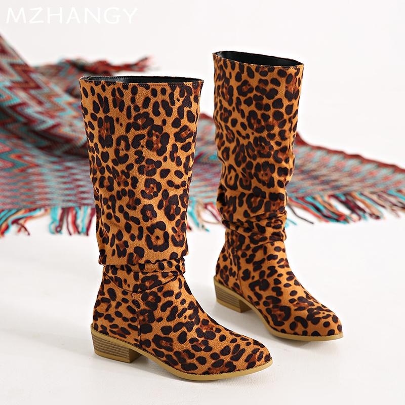 Модные леопардовые высокие сапоги для женщин, сексуальные туфли с острым носком, женские трендовые ботинки челси 2024 года, готические зимние женские мотоциклетные сапоги