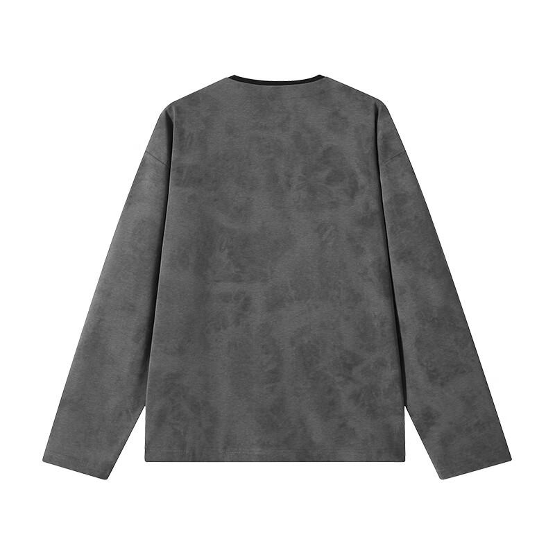 Dingfengbaoluo Lazy Style Two-in-One Long Sleeve T-Shirt American Vintage Tie-Dye Half-Zip Loose Top