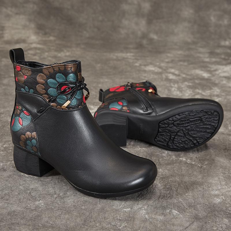 Johnature Зимние теплые короткие сапоги, непромокаемая женская обувь из натуральной кожи в этническом стиле на толстом каблуке и мягкой подошве