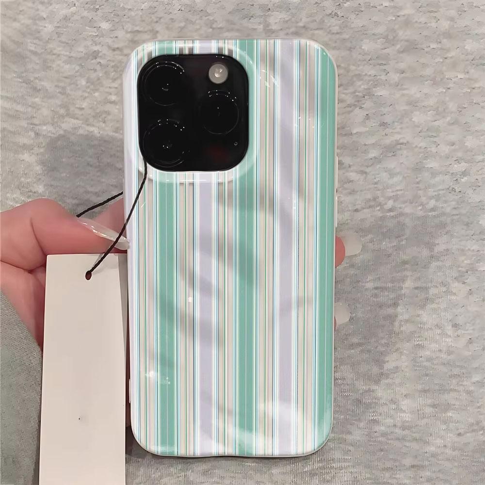 Роскошный Чехол для Телефона Зелено-Фиолетовая Полоска Для iPhone 17 14 15 Pro Max 13 12 11 16 15 Plus Air Вогнуто-Выпуклый Силиконовый Мягкий Чехол