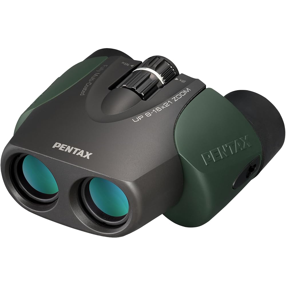 PENTAX UP 8-16×21 Binoculars, Green. Ideal for live concerts, sporting events, birdwatching, and fan activities. Features 8x to 16x zoom, high-quality