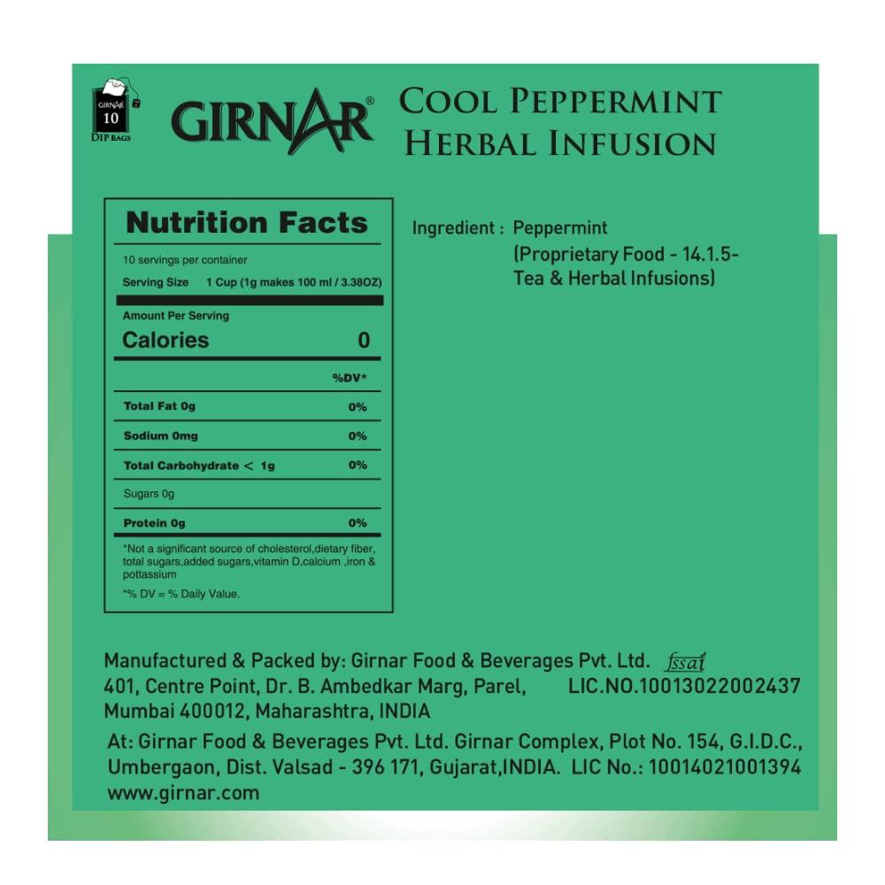 Girnar Чайный напиток с мятой и травами Cool Peppermint, 10 пакетиков, без кофеина, успокаивающий мятный напиток