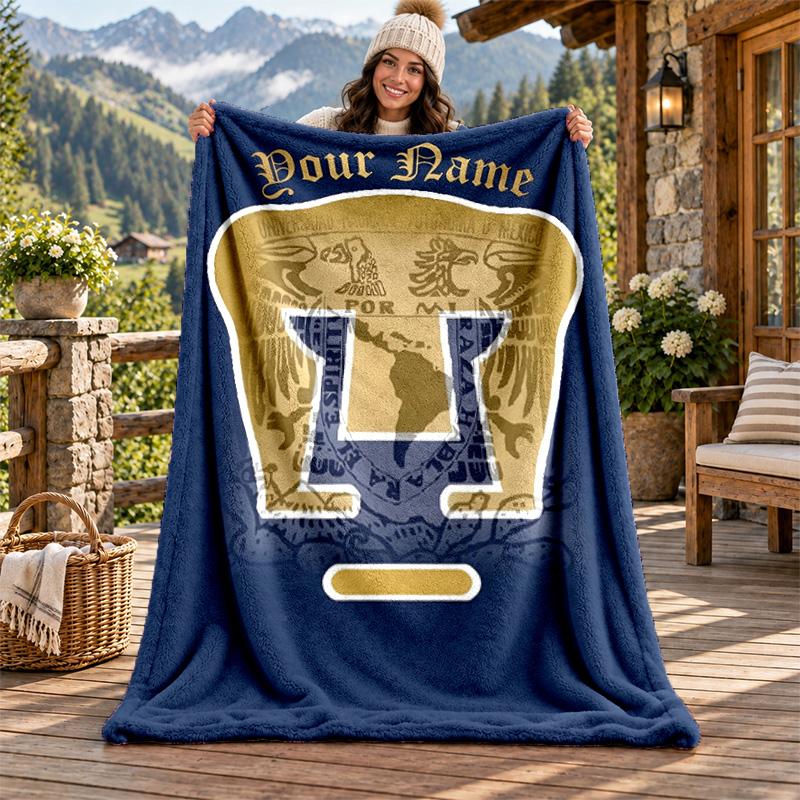 Club universidad nacional pumas Custom Name Flannel Blanket Personalized Soft Warm Plush Throw Blanket Customized Gift for Family Friends