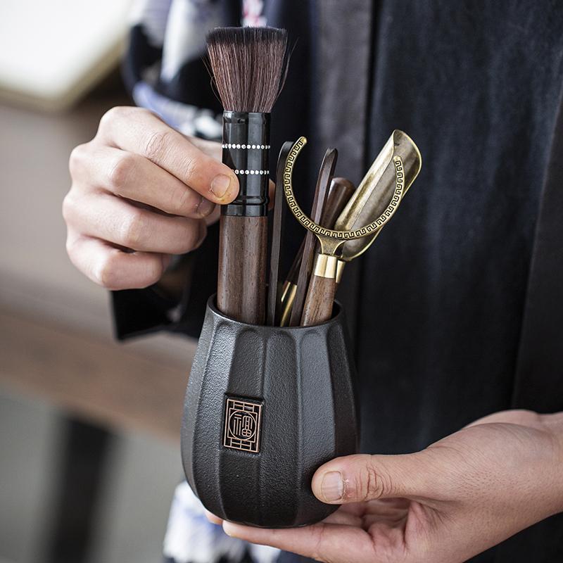 Чайный сервиз из черного сандалового дерева, чайная церемония, костюм для шести джентльменов, принадлежности для заваривания чая, ложка-клипса, чайный сервиз, аксессуары для чайного искусства