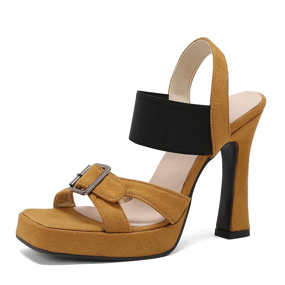 Мода 2025 Лето Новые Сандалии на Платформе Женская Обувь Толстый Каблук Сандалии Высокий Каблук Замша Мода Женские Sandalias De Mujer Размер 32-46