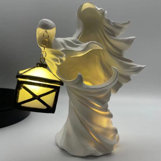 Страшный адский посланник, безликая скульптура призрака, уникальная статуя ведьмы из смолы с фонарем, украшение на Хэллоуин