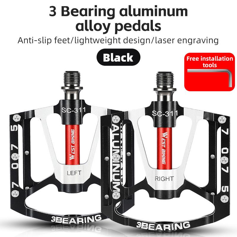 WEST BIKING Ultra-light Road Bike Pedals CNC Aluminum Alloy 3 Bearing Pedals MTB Dirt Bike Anti-slip Multi-Color Bicycle Pedals