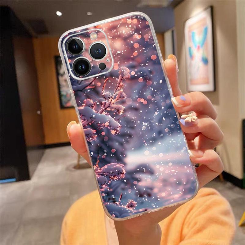 Winter Christmas Snowflake Phone Case Carcasa Funda For iPhone 17 Pro Max Air 16 15 14 13 Pro Max 15 16 Pro 15Plus Case