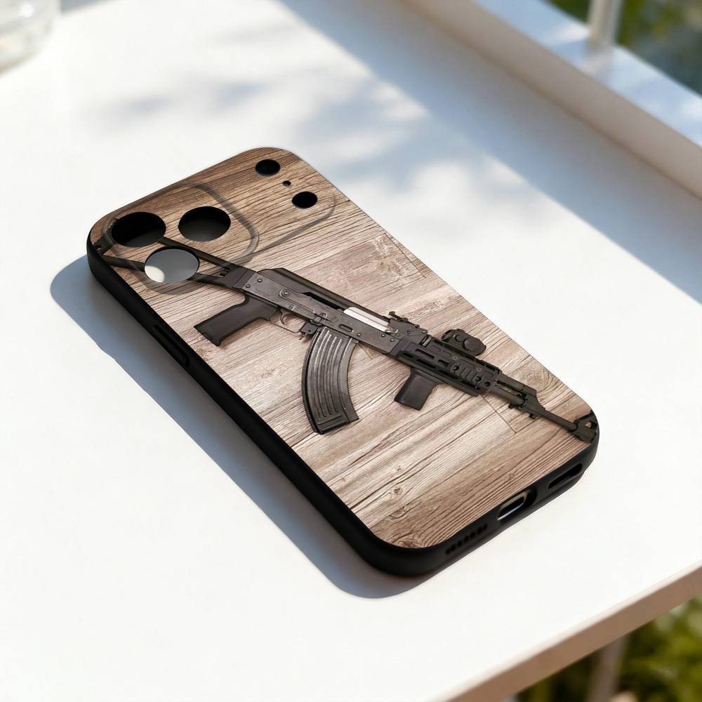 Чехол для телефона AK47 M4A1 Крутой Чехол для iPhone 11,12,13,14,15,16,17,Pro,Max,Plus,E,SE4,Air,Mini Черный Мягкий Чехол