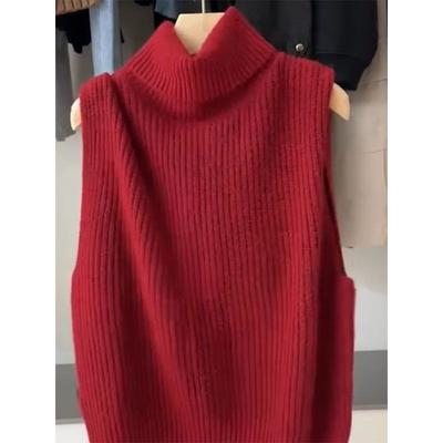 Красный водолазка без рукавов свитер жилет женский жилет жилет вязаный топ