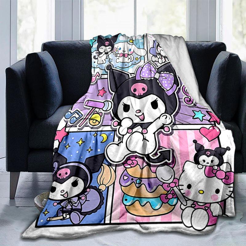 1pc Kuromi & Hello Kitty Blanket, Soft Throw for Home Decor, Gift Idea, Living Room, Travel, Camping, Car Blankets, Beach, Office Naps, Suitable for A