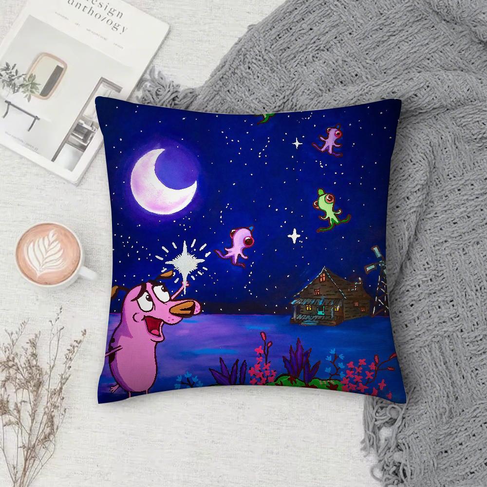 Cartoon CCourage CCowardly Dog Pillow Case Square DoubleSided Printing Sofa Cushion Cover Pillowcase Bedroom Bedside