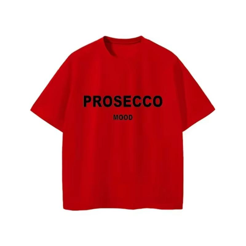 PROSECCO MOOD Хлопковые футболки с принтом букв для женщин, летние, оверсайз, женская одежда, мягкий круглый вырез, женские топы в стиле Y2K