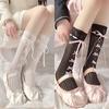 Women's Lolita Bow Hollow Mesh Socks Ballet Style Mid-tube JK Socks Breathable Skin-friendly Thin Pile Socks