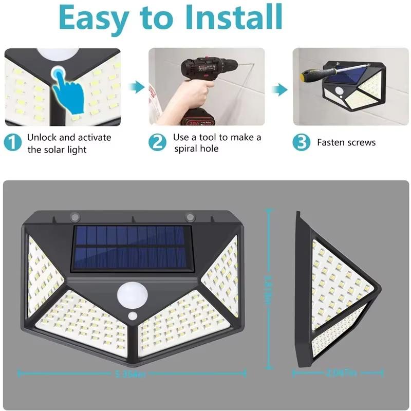 4/6/8/10PCS Outdoor Solar Wall Lights with Motion Sensor IP65 Waterproof 100 LEDs Solar Powered for Garden Yard Street Lighting