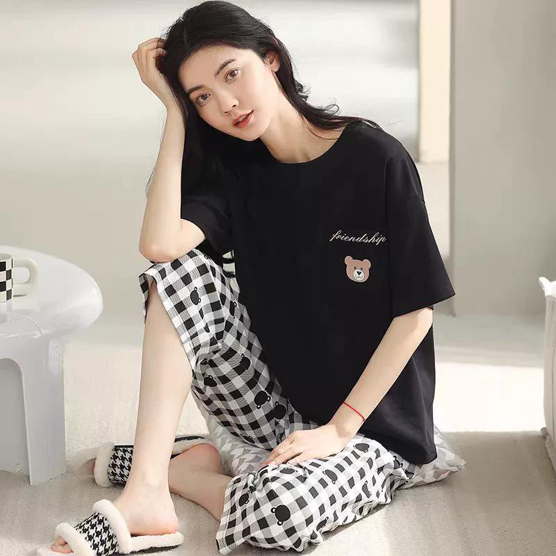 Women's Summer Short-sleeved Seven Pants Homewear Two-piece Suit