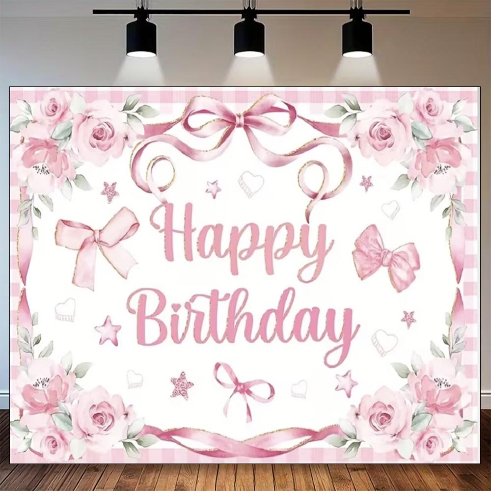 Pink Bow Tie Girls Background Birthday Party Decoration Balloon Flowers Diamond Backdrop Supplies Kids Baby Photo Props Gifts