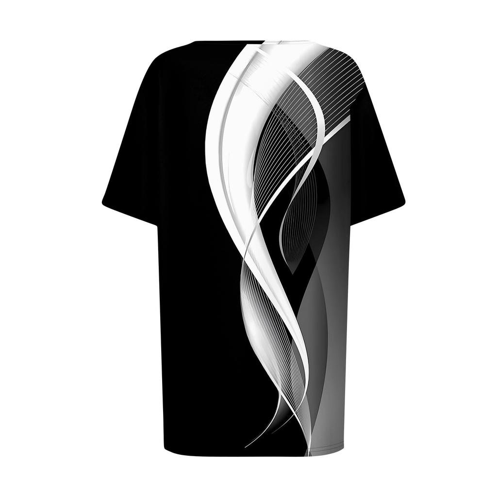 Women's Fashion Casual Print Round Neck Short Sleeve Top Womens Plus Size Tops