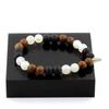Stones and Minerals. Moonstone Pearl Bracelet + Matte Black Onyx + Wood 8 Mm. Made In France.