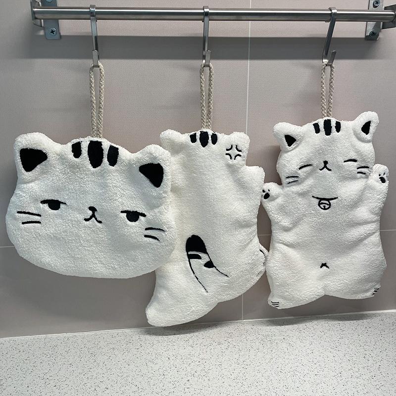 Полотенца для рук с кошками, подвесное полотенце, креативная кухонная ткань, водопоглощающее купальное полотенце, коралловое бархатное полотенце, тряпка, инструменты для уборки дома