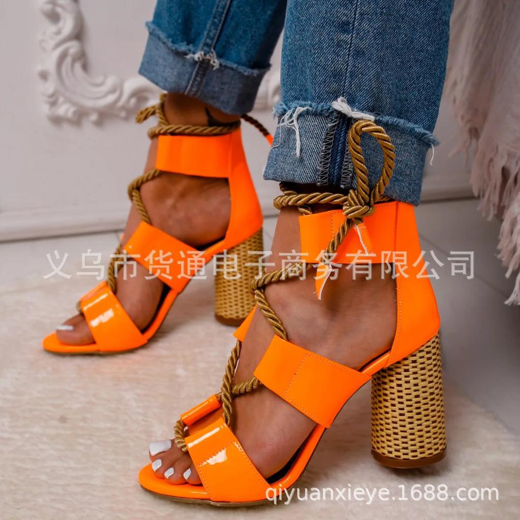f54Wedge Women Sandals Heel Pointed Fish Mouth Fashion Sandals Hemp Rope Lace Up Sandals Ankle Strap High Heels 2024