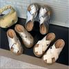 Fashion Summer Mules Shoes for Women Gold Flat Slipper Girls Casual Cozy Low Heels Slippers Comfortable Walking Sandals Slingback Slides