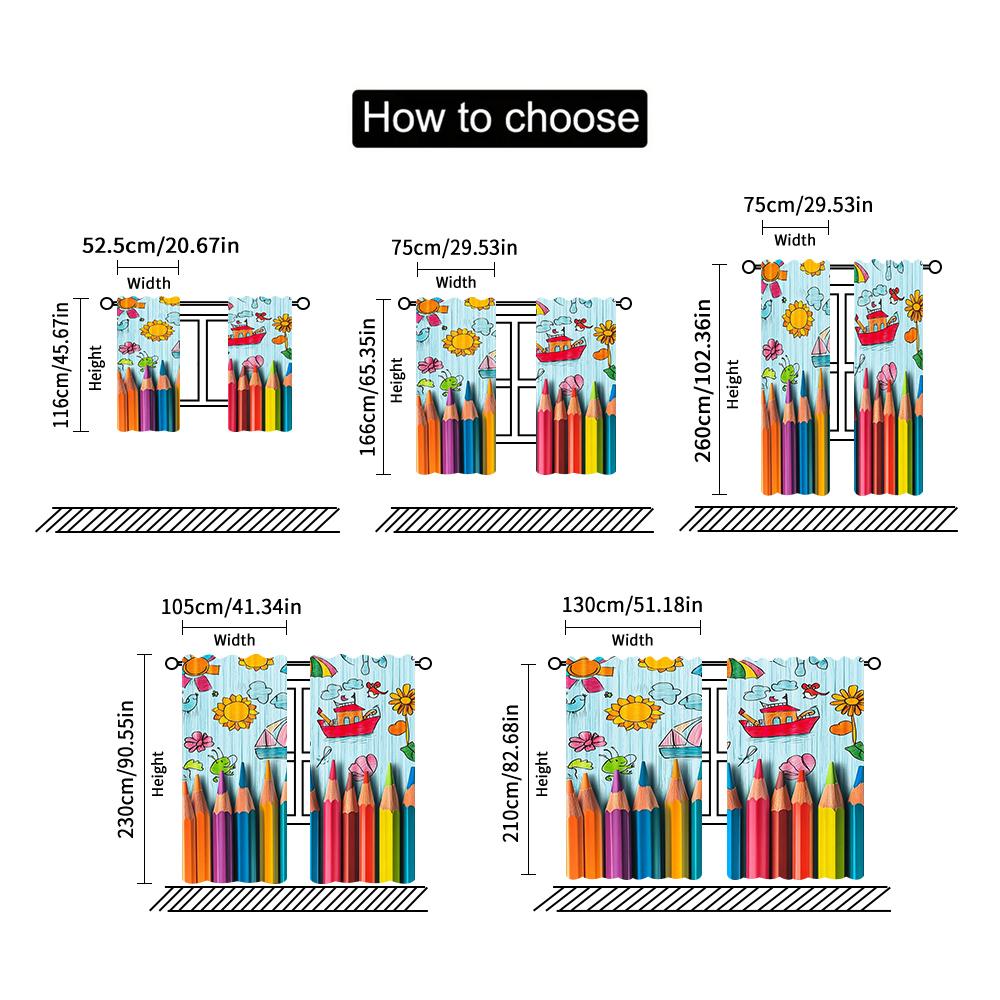 2pcs, spring summer Curtains Crayon Art Art Digital Print Drapes Fabric Versatile All Use for Bedroom, Kitchen, Office & Living