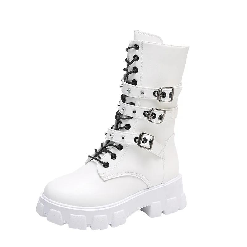 Winter Women New Thick Soled Boots Casual Versatile Trendy Shoe Fashion Belt Buckle Motorcycle Boot Comfortable Ladies Shoes