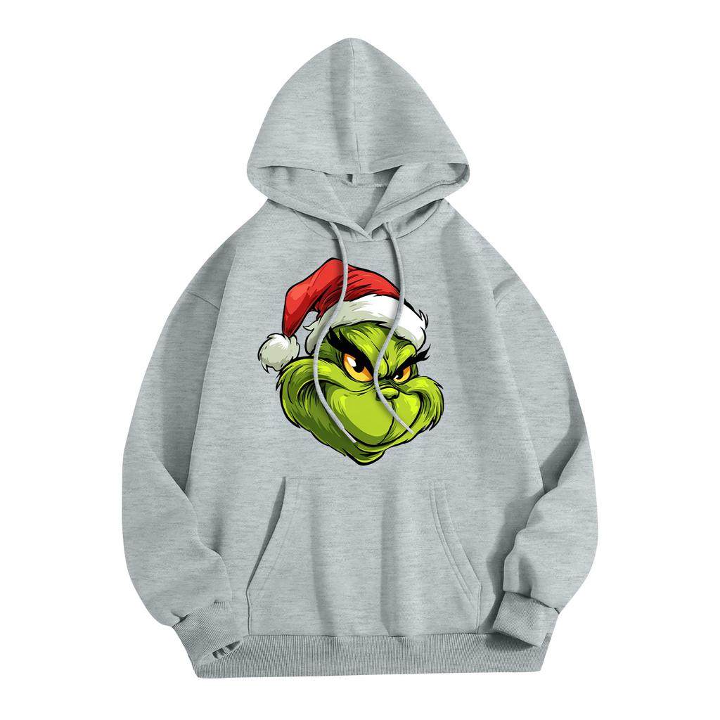 Женская модная повседневная толстовка с капюшоном и карманами с рождественским принтом