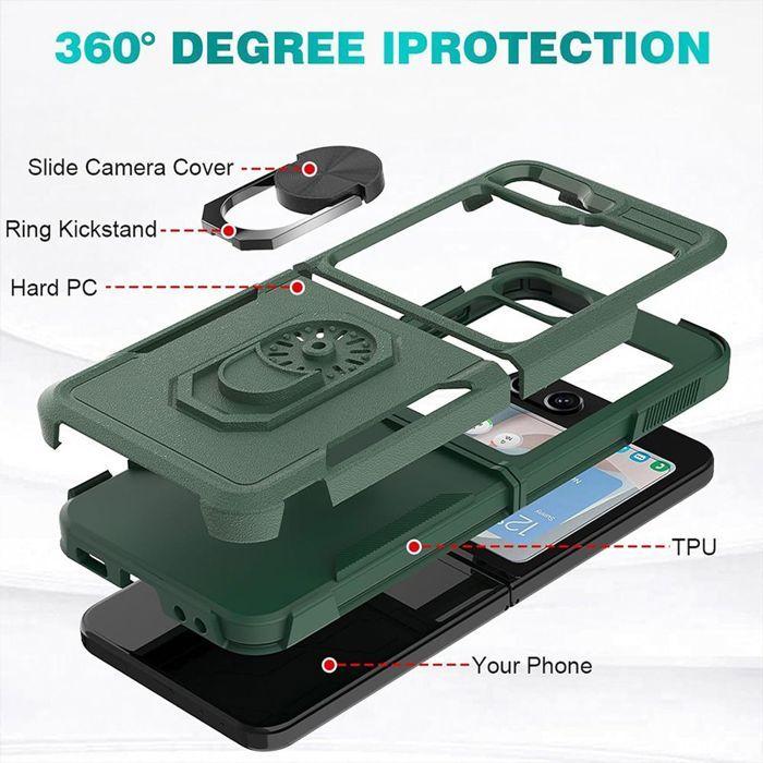 Coque de Protection - BOOLING - pour Samsung Galaxy Z Flip 7 FE - Rigide Antichoc - Vert Nuit - Support 360°