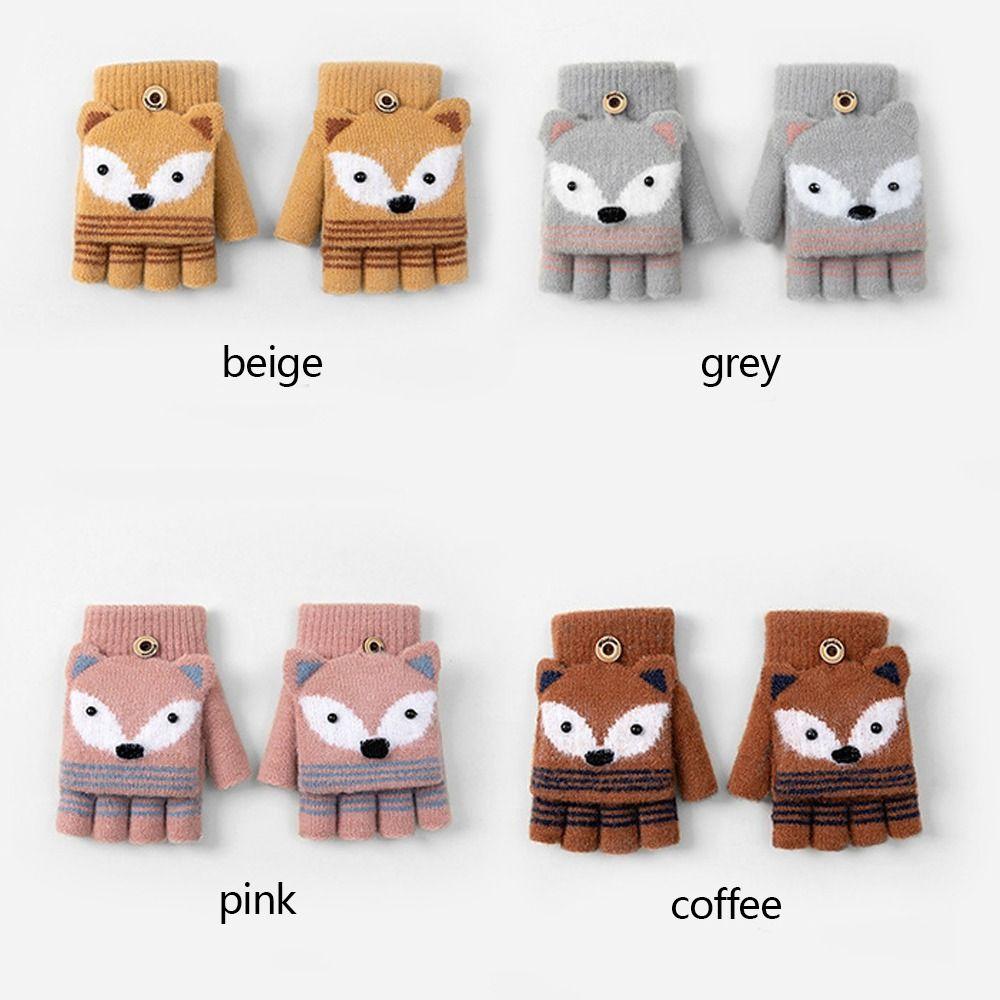 Finger Cute Autumn Winter Warm Gloves Children Mittens Knitted Gloves Flip Fingerless Gloves