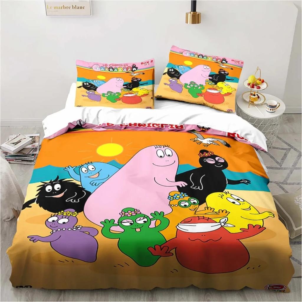Милый Мультяшный Комплект Постельного Белья Les Barbapapa Мягкое Пододеяльник для Взрослых Детей Односпальная Двуспальная Кровать King Size