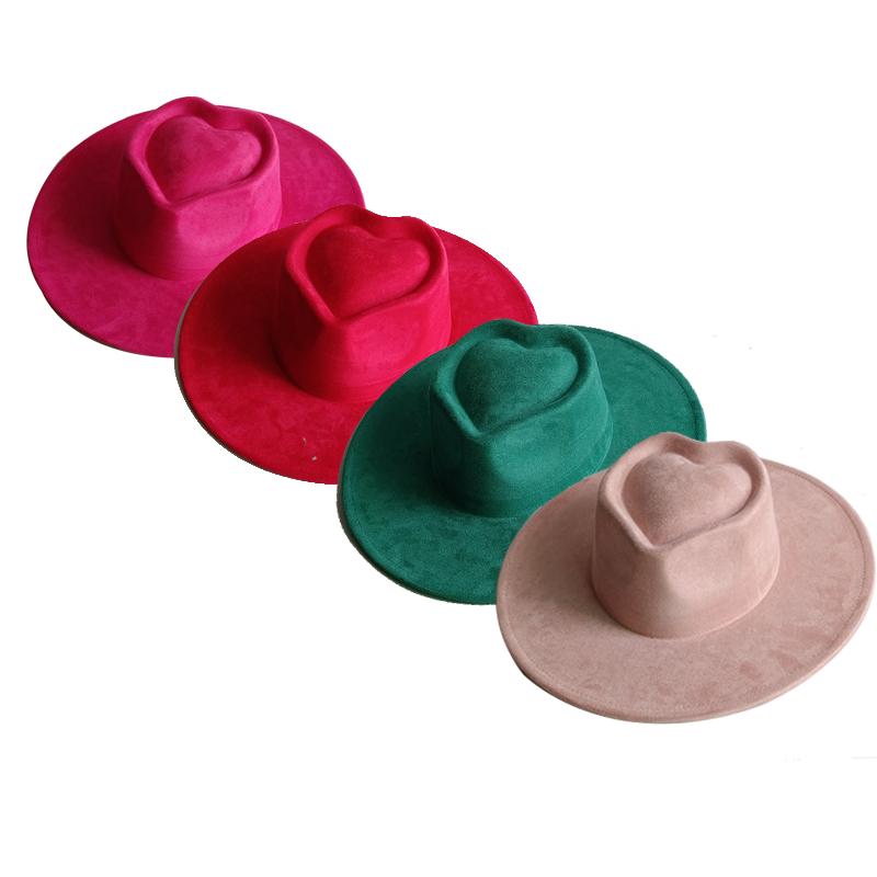 Vegan Suede Fedora Rancher Hats Blank Hats For Burning Multicolor Teardrop Shaped Top 9.5Cm Brim Unisex Jazz Hat Church Hat