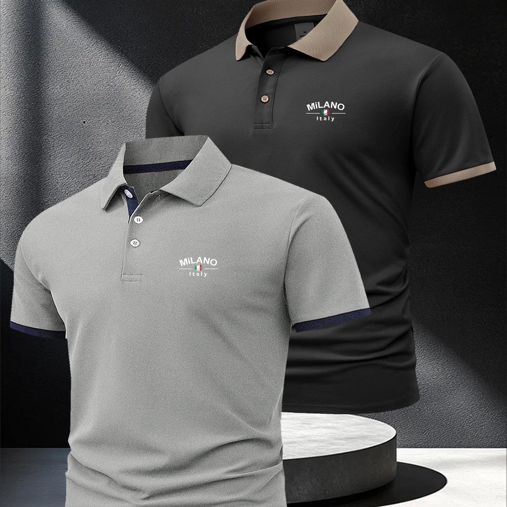 2Pcs Men's Outdoor Golf Polo Shirt, Mature Men's Business Casual Polo, Breathable, Comfortable, and Quick-Drying, Suitable for Spring and Summer