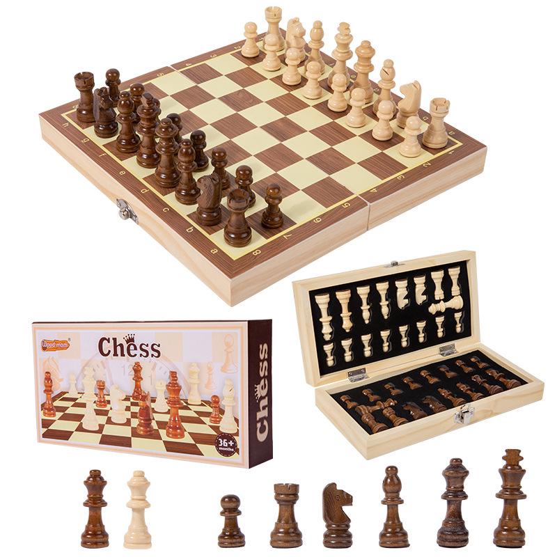 Solid Wood Magnetic Folding Chess Set with Double Queens for Students and Children.