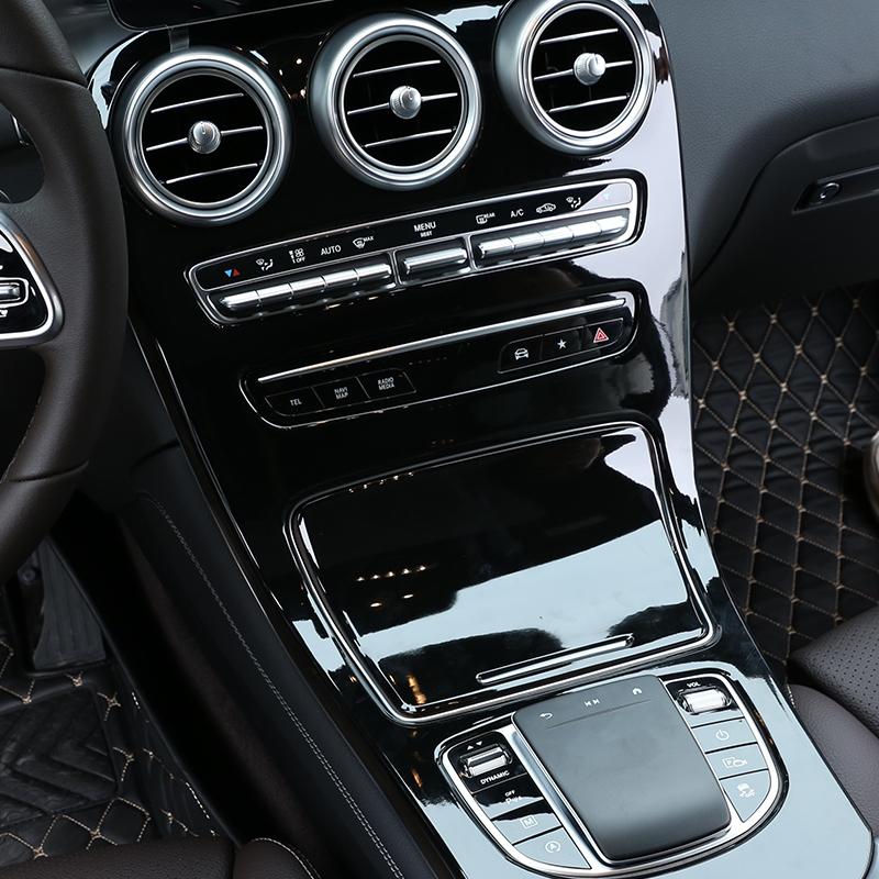 Car Central Control Gear Shift Panel Covers Frame Interior For Mercedes Benz C GLC Class W205 X235 2014- Auto Accessories