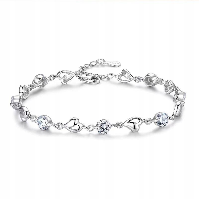 Silver DIAMOND HEART NECKLACE Gift for WOMEN + BRACELET