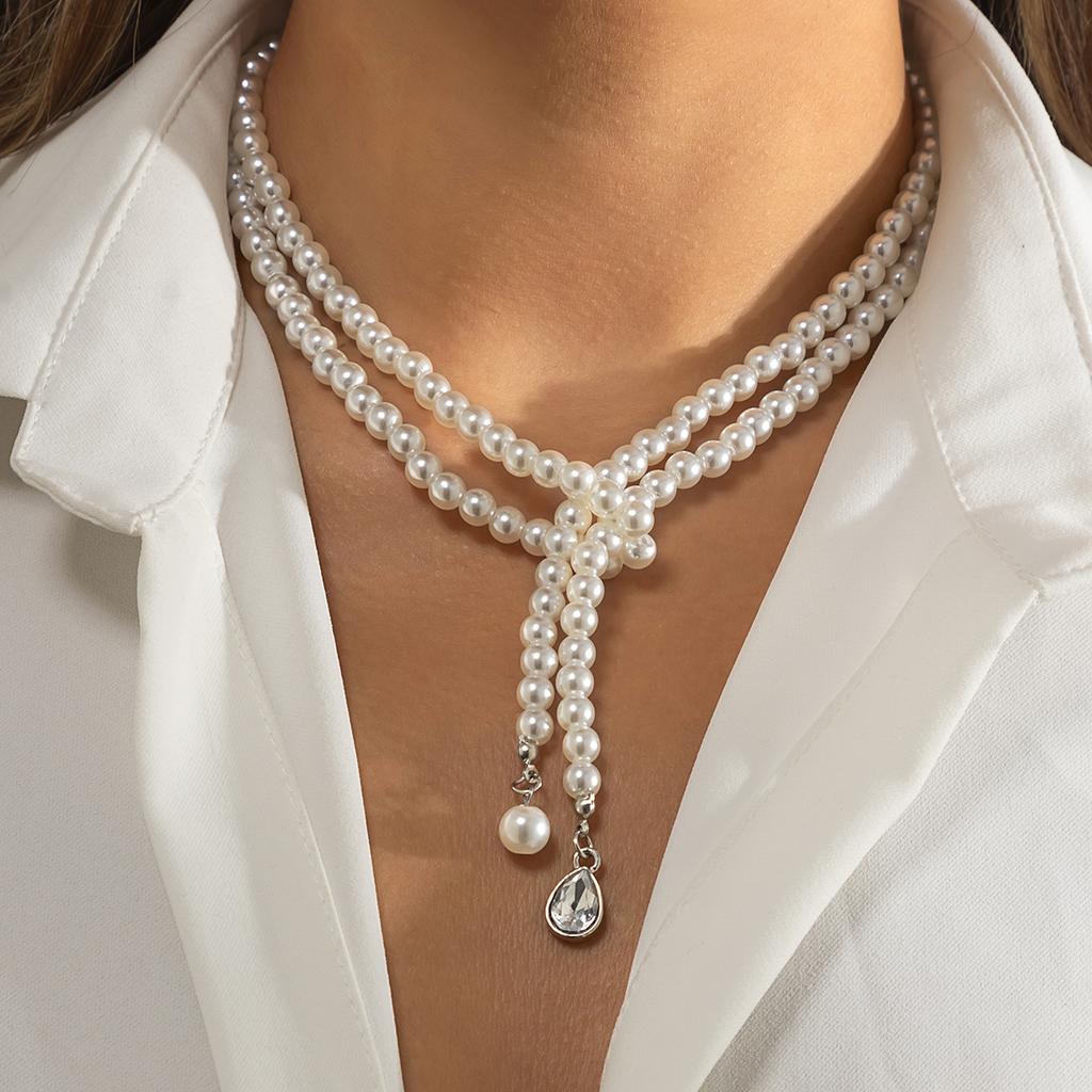 Imitation Pearl Beads Chain with Crystal Pendant Necklace for Women Long Tassels Necklaces 2026 Fashion Jewelry Neck Accessories