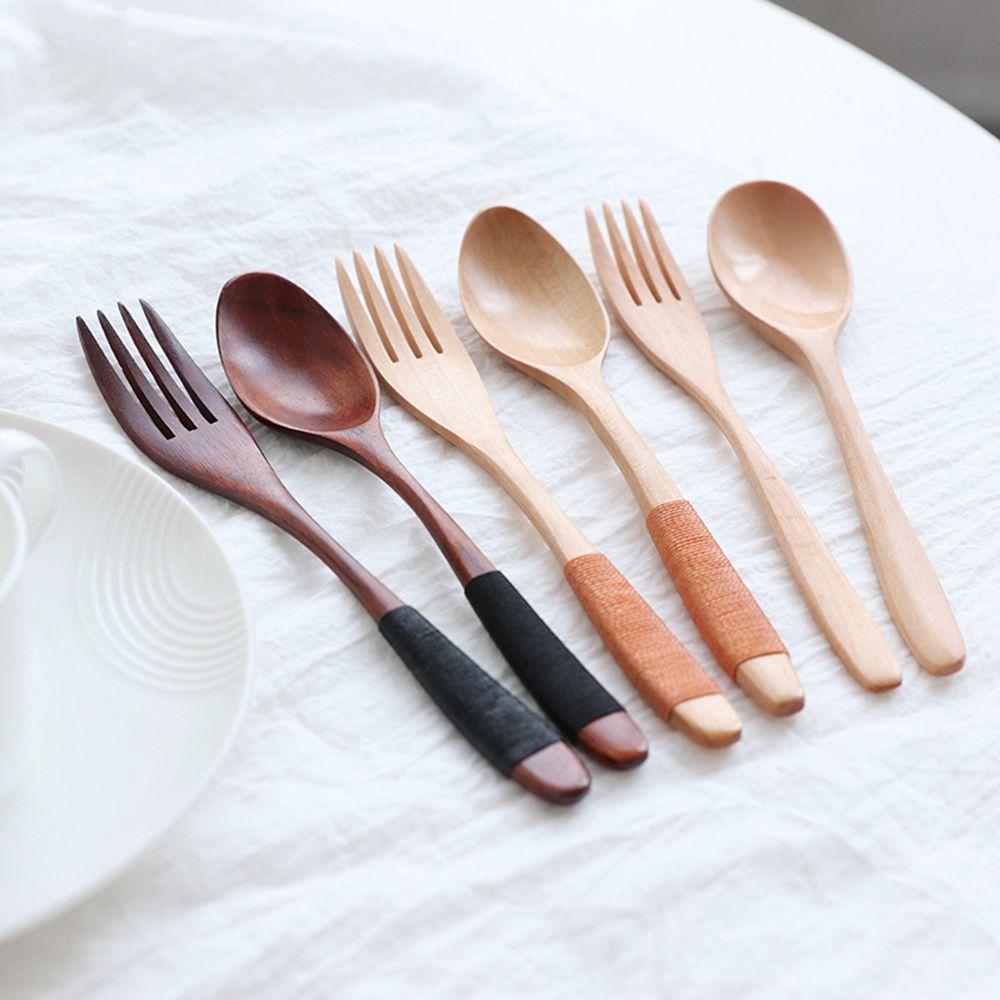 2PCS Natural Cereal Rice Utensil Soups Tableware Spoon Fork Dinnerware Sets