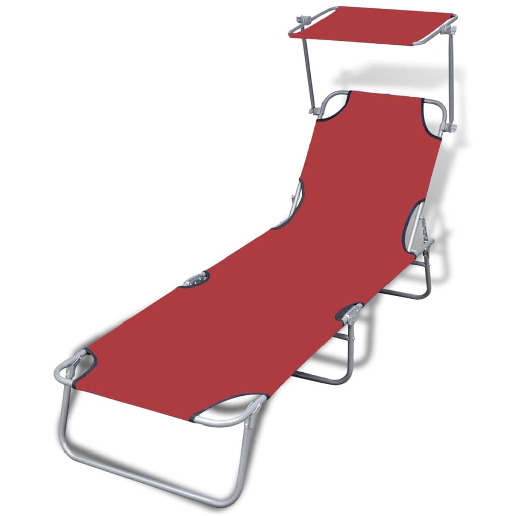 Folding Sun Lounger with Sun Canopy Steel and Fabric Red