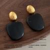 Cold wind black sandalwood contrasting color texture metal double-layer earrings irregular square pieces minimalist commuting light luxury atmosphere
