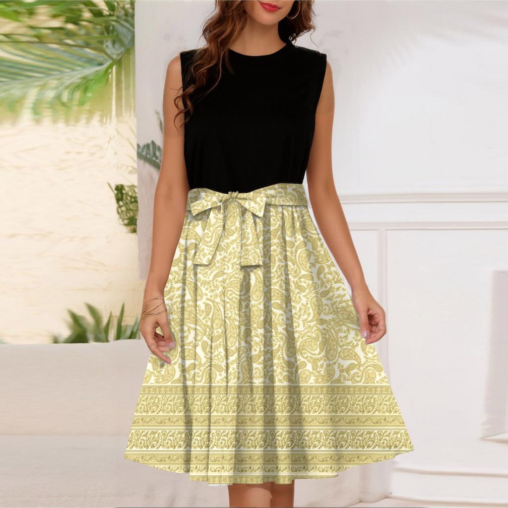 Женское модное повседневное короткое платье без рукавов со шнуровкой и круглым вырезом