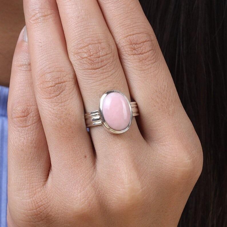 Pink Opal Gemstone Ring, Solid 925 Sterling Silver, Handmade Ring, Designer Ring, Bezel Ring, Birthday Jewelry