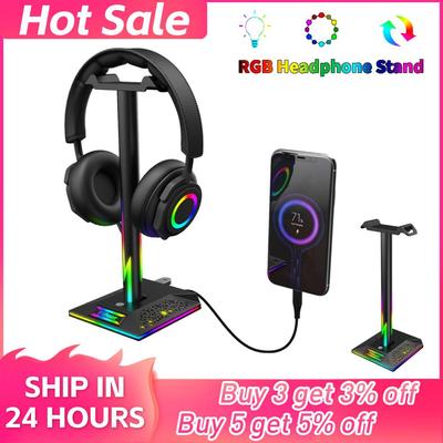 Подставка для игровых наушников RGB Eb01-b Подставка для гарнитуры Двойной USB-порт Сенсорное управление Полоса освещения Держатель игровой гарнитуры Наушники