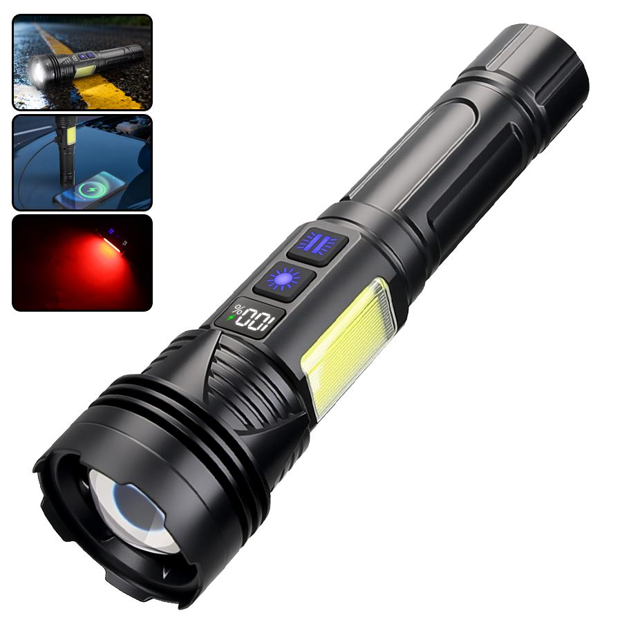 Portable RGB Led Flashlight Rechargeable Zoomable Torch Strong Light 11 Mode Tactical Lamp for Camping Fishing Emergency Lantern